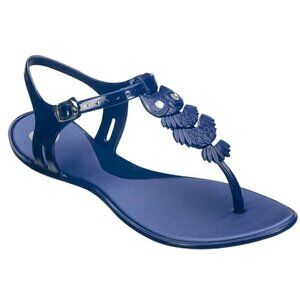 Melissa Navy T-Strap Jelly Sandal with Decorative Motif